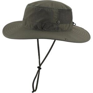 Unisex Green 100% Nylon Wide Brim Boonie With Chin Strap Classic Bucket Hat